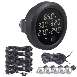 CNRAQR Five Display Air Suspension Gauge Air Ride Air Pressure Gauge 2Inch 0-220 PSI with 5Pcs 1/8NPT Sensors（White）