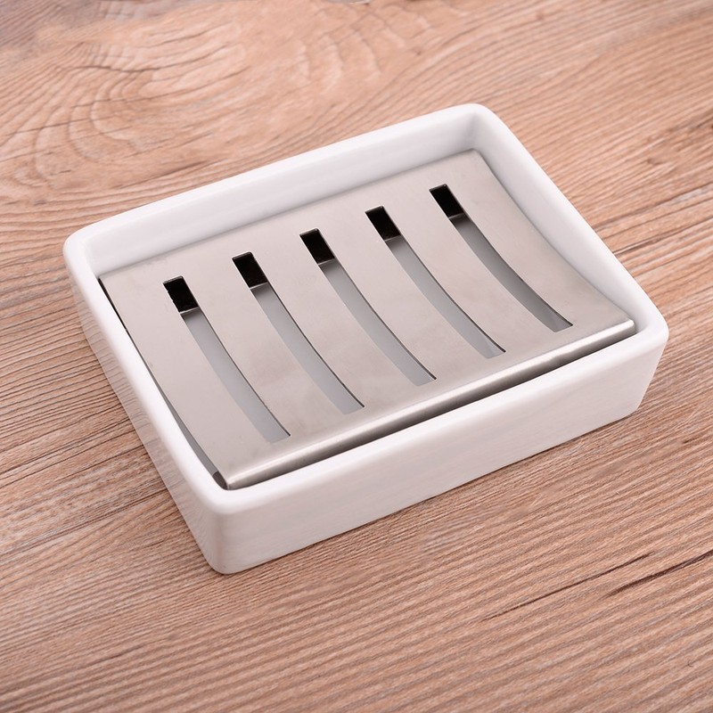 IMEEA Ceramic Soap Dish Holder SUS304 Stainless Steel Double Layer