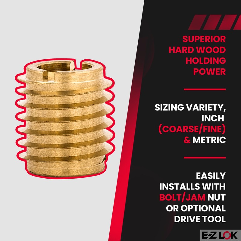 E-Z LOK Knife Threaded Insert for Hard-Wood, Brass Thread Inserts