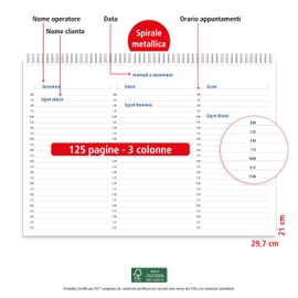 Hairdressing Planner Beauty Salons, Beauty Salons and Spa for Appointments - Injected - Made of 100% Eco-Friendly Paper - 21 x 29.7 cm (Red 3 Pillars)