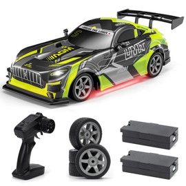 ACAMMZAR 1:16 RC Drift Car, 25KM/H 4WD High Speed Remote Control Cars for Kids, with LED Lights, Two Batteries, Extra Tires, Drift RC Cars for Adults, Green