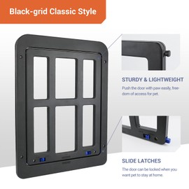 PETLESO Large Dog Door for Screen Door - 11.2"x14.4" Magnetic Flap Pet Door with Lockable Insert, Ideal for Medium to Large Dogs, Sliding Door Compatible, Black