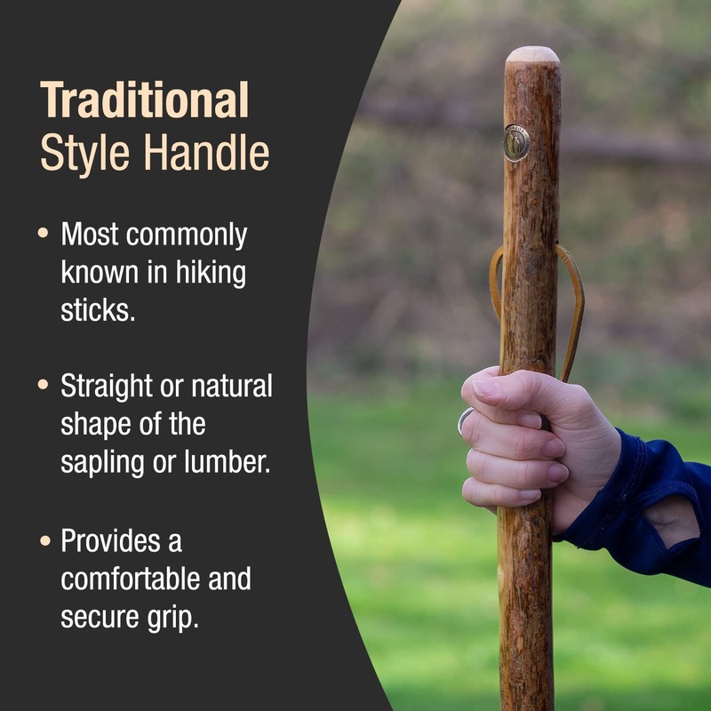Brazos Rustic Wood Walking Stick, Hardwood, Traditional Style Handle, for