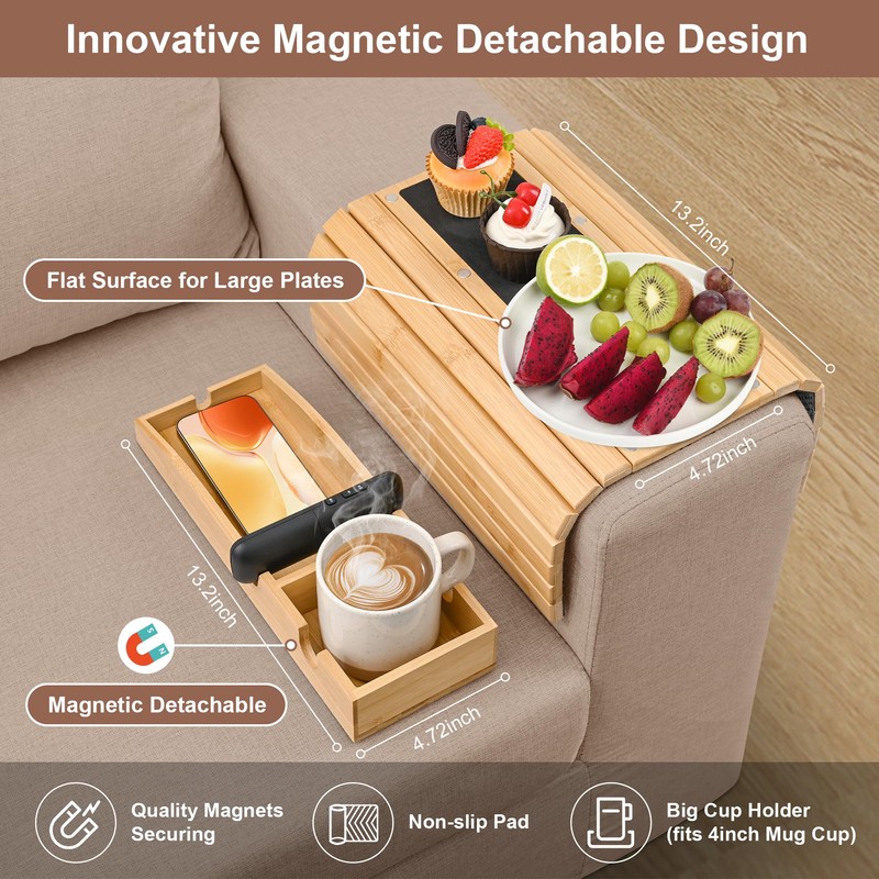 Joy&Grace Sofa Armrest Tray - 3 in 1 Magnetic Detachable