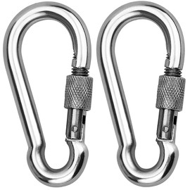 SS8® Carabiner 5x50mm (2 pcs) Locking Clip Hook Steel Heavy Duty Clips Lock Screw