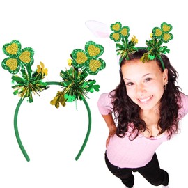 Roffiy St Patrick's Day Headband - Glitter Sequins Shamrock Headband with Tassels for Women,Kids Green Festive Hair Band for St Patrick's Costume Party Parade & Holiday Events Irish Themed Accessories
