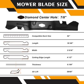 742P05086-X Mulching Mower Blades Kit Compatible with 54" Deck Cub Ca-det ZT1-54 ZT2-54 ZTS2-54 Troy Bilt Crafts man T3200, TT440, Z5800, Z7600Lawn Mowers，3 Pack