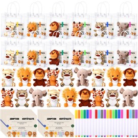 HyDren 84 Pcs Mini Stuffed Animals Toy with Adoption Cards Adopt a Pet Party Favors Stuffed Forest Animals Bulk Plush Elephant Monkey Bear with Clear Bag Pencil for Kids Classroom Birthday Party Gift