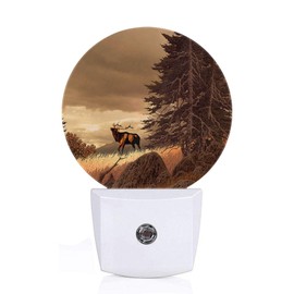 Axayaz Deer Dusk to Dawn Round Night Light Farm House Reindeer Bird River Lake Tree Auto Sensor Lamp Home Indoor Stairway Kitchen Corridor