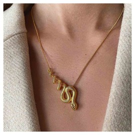 Inilbran Boho Snake Choker Necklace Gold Snake Necklace Choker Vintage Snake Pendant Necklace Italian Round Snake Chain Necklace Jewelry for Women and Girls