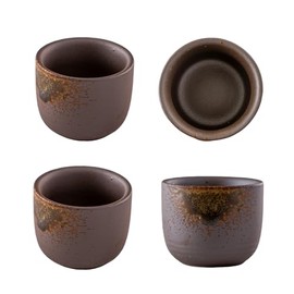 Porcelain Japanese Sake Cups Ochoko Set of 4 oz Hot or Cold Sake Home or Restaurant Supply Use Reactive Glazed Ceramic (Brown Glazed)