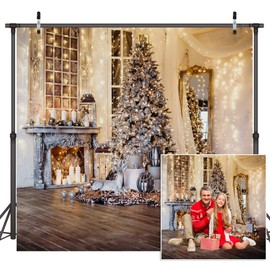 Dudaacvt 10x10ft Christmas Backdrops for Photography Christmas Tree Photography Backdrops Christmas Fireplace Photo Backdrop Christmas Party Backdrops D475