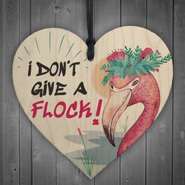 RED OCEAN I Don't Give A Flock Wooden Hanging Heart Flamingo Art Party Accessory Decoration Funny Chic Sign