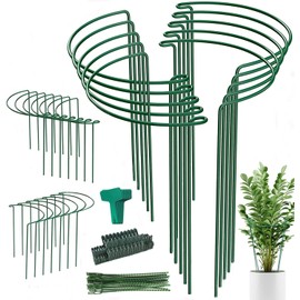 24 Pack Plant Support Stake, Half Round Metal Garden Plant Stake, Green Plant Support Ring, Border Support with Plant Lables & Plant Clips for Outdoor Indoor Plants, Vegetable, Flowers