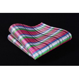 HISDERN Bow Ties for Men Self Tie Bow Tie with Pocket Square Set Green Plaid Pink Formal Double Sided Woven Classic Bow Ties for Tuxedo Wedding Prom Party