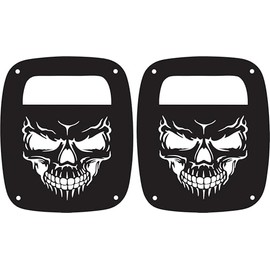 JeepTails Skull Face Tail lamp Light Covers Compatible with Jeep CJ or YJ and TJ Wranglers Black Set of 2