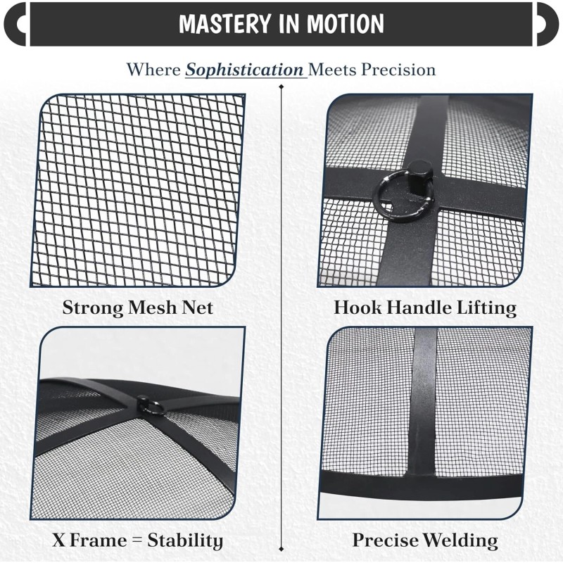 FEBTECH 36" Round Fire Pit Spark Screen Lid with Hook