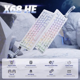 ATTACK SHARK X68 HE Teclado magnético Teclado mecánico para Juegos de gatillo rápido 60% con Cable con accionamiento Ajustable,frecuencia de sondeo de 8KHz,retroiluminación RGB,Contornos Blancos
