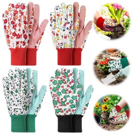 4 Pairs of Garden Gloves, Flower Gardening Gloves, Gardening Gloves, Children and Women, Non-Slip Protective Gloves with PVC Dots, Suitable for Planting and Gardening, Cutting or Housework