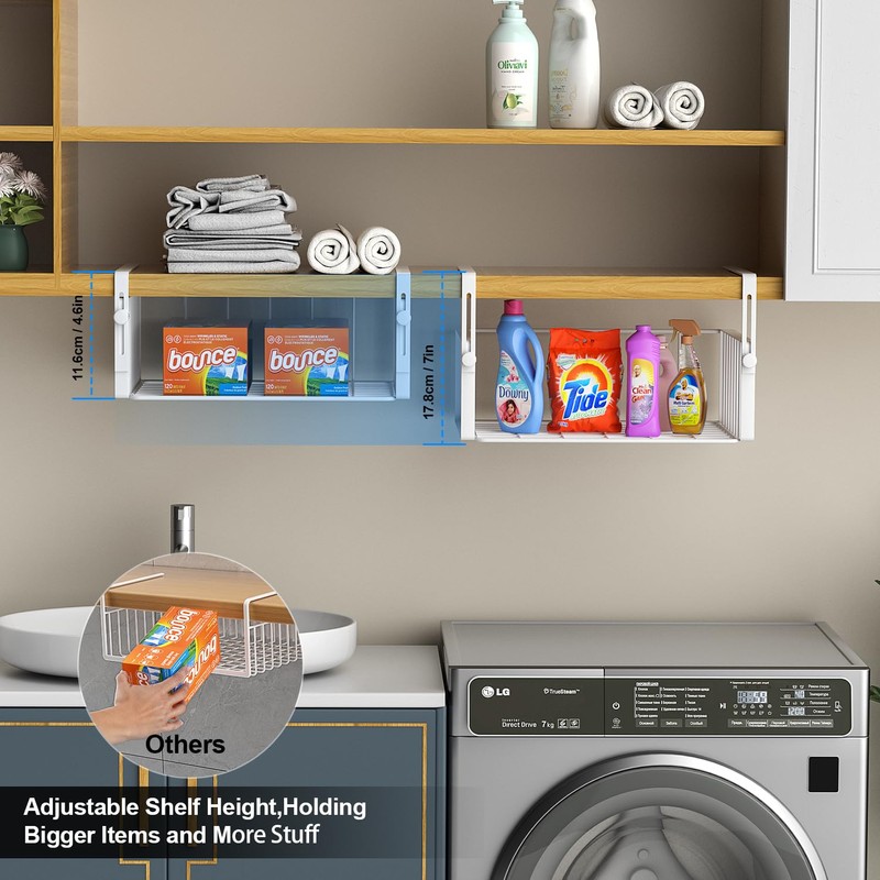 AmonHouseware 2Pack Under Shelf Basket Organizer,Adjustable Hanging Holder Storage for