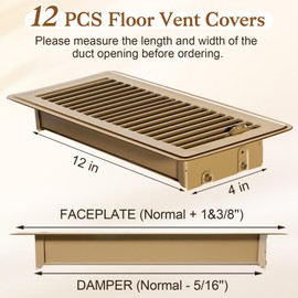 Essenya 12 PCS Floor Register 4x12 Inch, Floor Vent Covers 4x12'', Air Vent Covers for Home Floor Wall Ceiling, Metal Register Vent Cover, Rust Proof Registers, Grilles & Vents (12, Brown, 4x12 Inch)