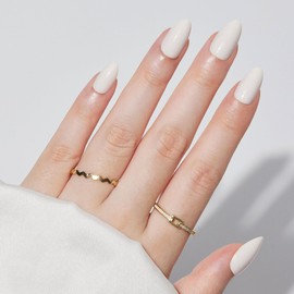 White Press On Nails - S.T. Friends Amlond Opaque White Press Ons Stick On Nails with Glue Fake Nail Tips in 16 Sizes - 32 Nails Kit