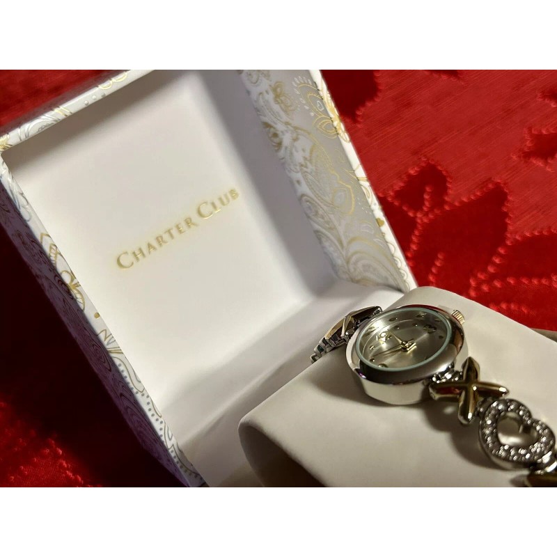 Charter Club Ladies Dress Watch Gold Silver Heart Bracelet Charter