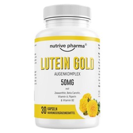 Lutein 50 mg with Zeaxanthin, Beta Carotene, Vitamin A & B2, Piperine, 180 Capsules, Eye Health & Blue Light Protection, Genetic Engineering & Gluten-Free nutrive pharma