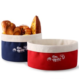 Bread Basket Fabric Set of 2 Bread Baskets, Cotton, in Two Different Colours and Sizes, Red/Blue, Diameter 23 and 20 cm, Bread Bag, Bread Bag, Bread Bag, Storage Basket Kitchen
