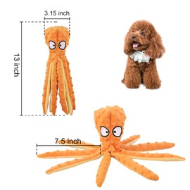 WishLotus Octopus Dog Chew Toy, No Stuffing Plush Dog Squeaky Toy with Crinkle Paper in Legs, Corduroy Interactive Dog Play Toy Dog Teething Toy for Small, Medium Dogs (Orange)