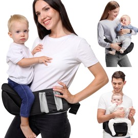 SNOOZYNEST Baby Hip Seat Carrier, Adjustable Waistband with 3D Abdominal Support & Various Pockets Ergonomic Carrier for Newborns to Toddlers up to 33l bs Medium Black