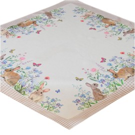 texpot Tablecloth 85 x 85 cm with Bunny & Flowers Print Easter Spring