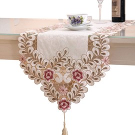WooJoy Embroidered Lace Table Runner Elegant Vintage Table Runner, Dresser Skirt Cabinet Dining Room Table Decoration (40x180cm)