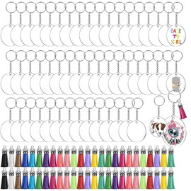 Llaveros acrílicos en blanco, 200 piezas transparentes para vinilo con 50 piezas en blanco acrílico (Paquete de 50 unidades)