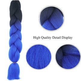 60 cm Braids, Synthetic Hair, Ombre Jumbo Braiding Hair Extensions, Synthetic Braiding Crochet Hairpieces, 6 Pieces, 100 g/Bundle (Black and Sapphire)