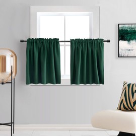 DONREN Mini Blackout Curtains for Bedroom with Rod Pocket - Emerald Green Curtain Tiers for Small Window(30 Inch x 36 Inch,2 Panels)