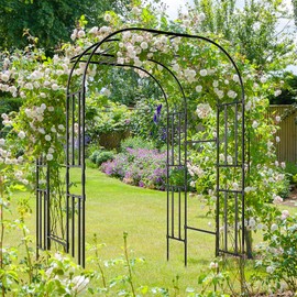 UrGROWA Outdoor Garden Arch Trellis, 87" H x 59"L x 47"W, Black Metal Plant Support, Semicircular Garden Archway for Climbing Plants & Vegetables