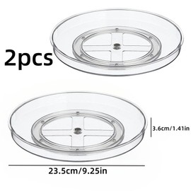 2 Pack Lazy Susan Turntable Cupboard Organiser,360°Rotating Spice Racks for Kitchen Cabinet, Fridge and Pantry Organizer, 23.5 X 3.6cmClear Acrylic Revolving Condiment Holder ﻿