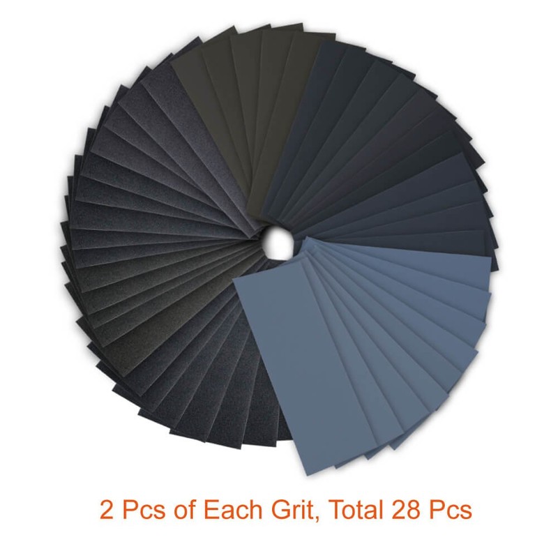 28 Pcs 120 to 3000 Grit Wet Dry Sandpaper Assortment