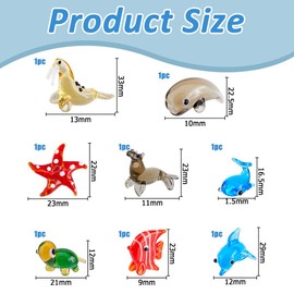 Hobbspring 8 Styles Hand Blown Glass Figurines Miniature Animal Glass Decor Includes Whale Walrus Dolphin Butterflyfish Turtle Starfish Sea Dog Animal Figurine for Collectible Home Decor Gifts