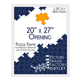 (1) -20x27-1.25" Flat White Profile - Puzzle Frame - Hanging Hardware and Plexiglass Included