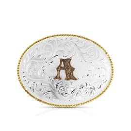 Montana Silversmiths Unisex Classic Western Oval Two-Tone Initial Belt Buckle K Silver One Size