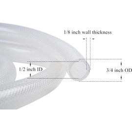 1/2" ID x 3/4" OD - 25 Ft High Pressure Braided Clear PVC Vinyl Tubing Flexible Vinyl Tube, Heavy Duty Reinforced Vinyl Hose Tubing, BPA Free and Non Toxic