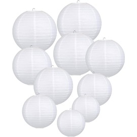 LIHAO 10 PCS Paper Lanterns 2x6 2x8 3x10 3x12 Round Hanging Paper Lamp Shade Wedding Chinese Lanterns Decoration - (White)