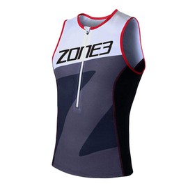 ZONE3 Men's Lava Long Distance Tri Top - Sleeveless (Black/White/Red, Small)