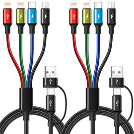 Cable de Carga Múltiple 6 en 1, Paquete de 2 Cables Cargadores Múltiples de 6 Pies para Todos los Dispositivos Cable Trenzado USB A/C a Lightning/Tipo