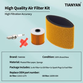 TIANYAN 11013-1275 Air Filter Tune Up Kit Compatible with Kawasaki Bayou KLF220 KLF250 KLF300 with 16099-004 Oil Filter Spark Plug Fuel Filter