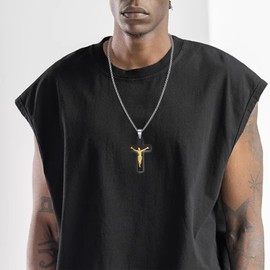 SILBAZ Cross Necklace for Men Stainless Steel Crucifix Pendant Black Cross Religious Crucifix Jewelry Gift for Boyfriend Husband