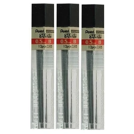 Pentel 0.5mm Size B Shade Hardness Pencil Refill Replacement Spare Leads Hi Pollymer Super For Automatic & Mechanical Pencils (Pack Of 3 Tubes - 36 Pieces)