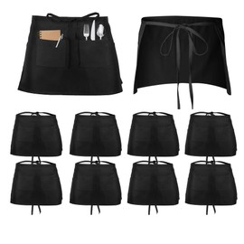 WENLISELL 10 Pack Waist Apron, Black Half Apron with 2 Pockets, 40x60cm Short Chef Apron for Home Kitchen Restaurant Work, Waiter, Waitress, Chef, Cooking, Baking